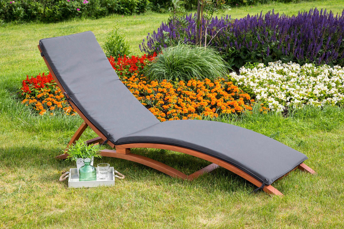 GARTENLIEGE 60/105/208 cm  - Eukalyptusholzfarben/Anthrazit, KONVENTIONELL, Holz/Textil (60/105/208cm) - Gardenson