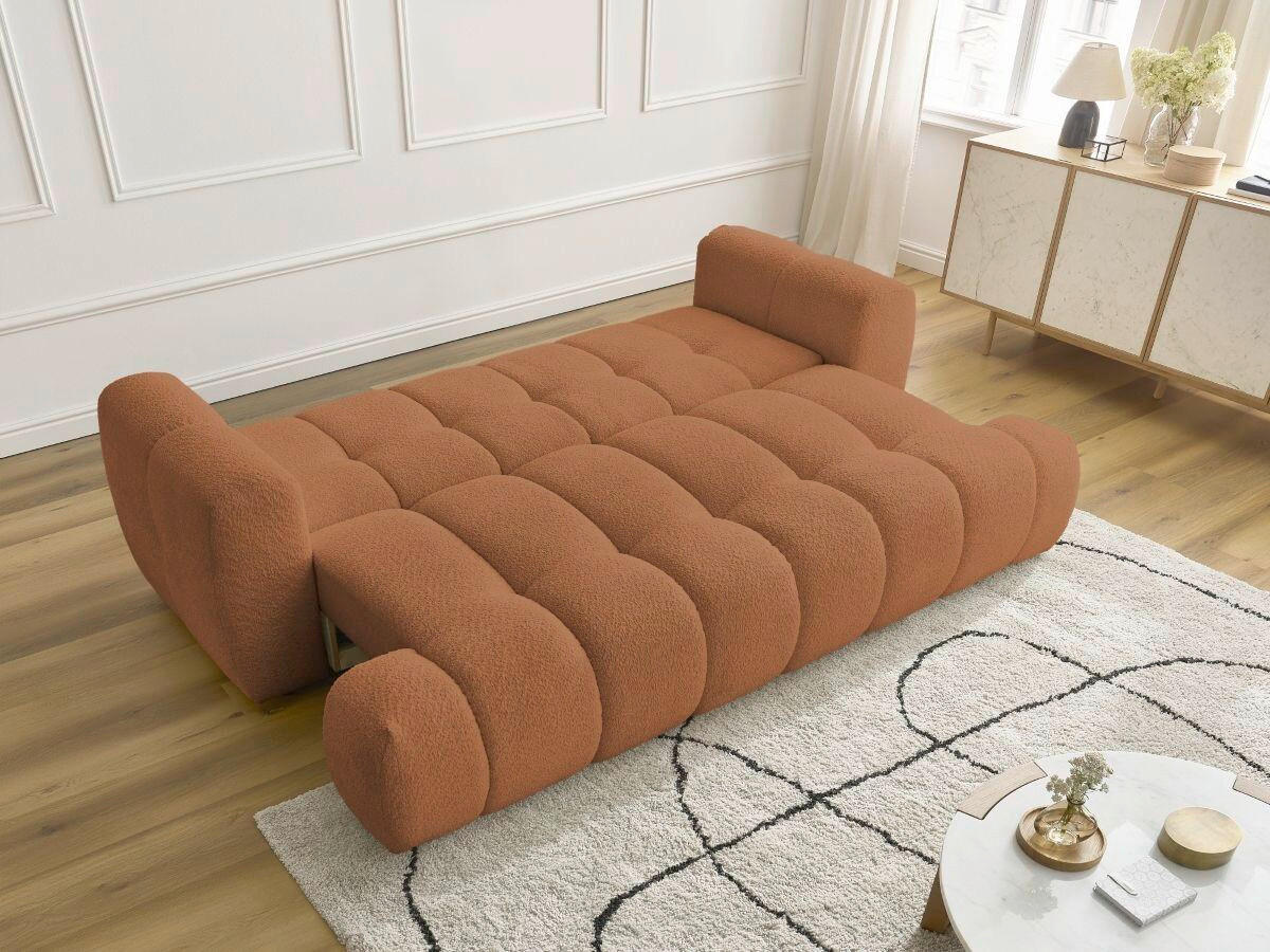 SCHLAFSOFA FUJI Bouclé Orange  inkl.  - Schwarz/Orange, MODERN, Kunststoff/Textil (251/113/88cm)