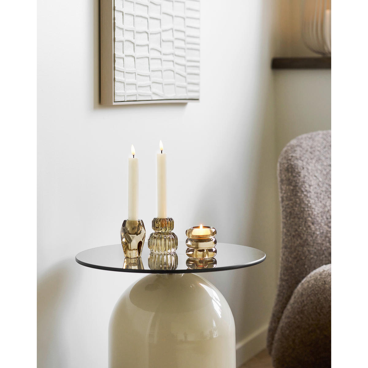 BEISTELLTISCH 40/40/52 cm Ravello Beige rund  - Beige, Design, Glas/Metall (40/40/52cm) - MID.YOU