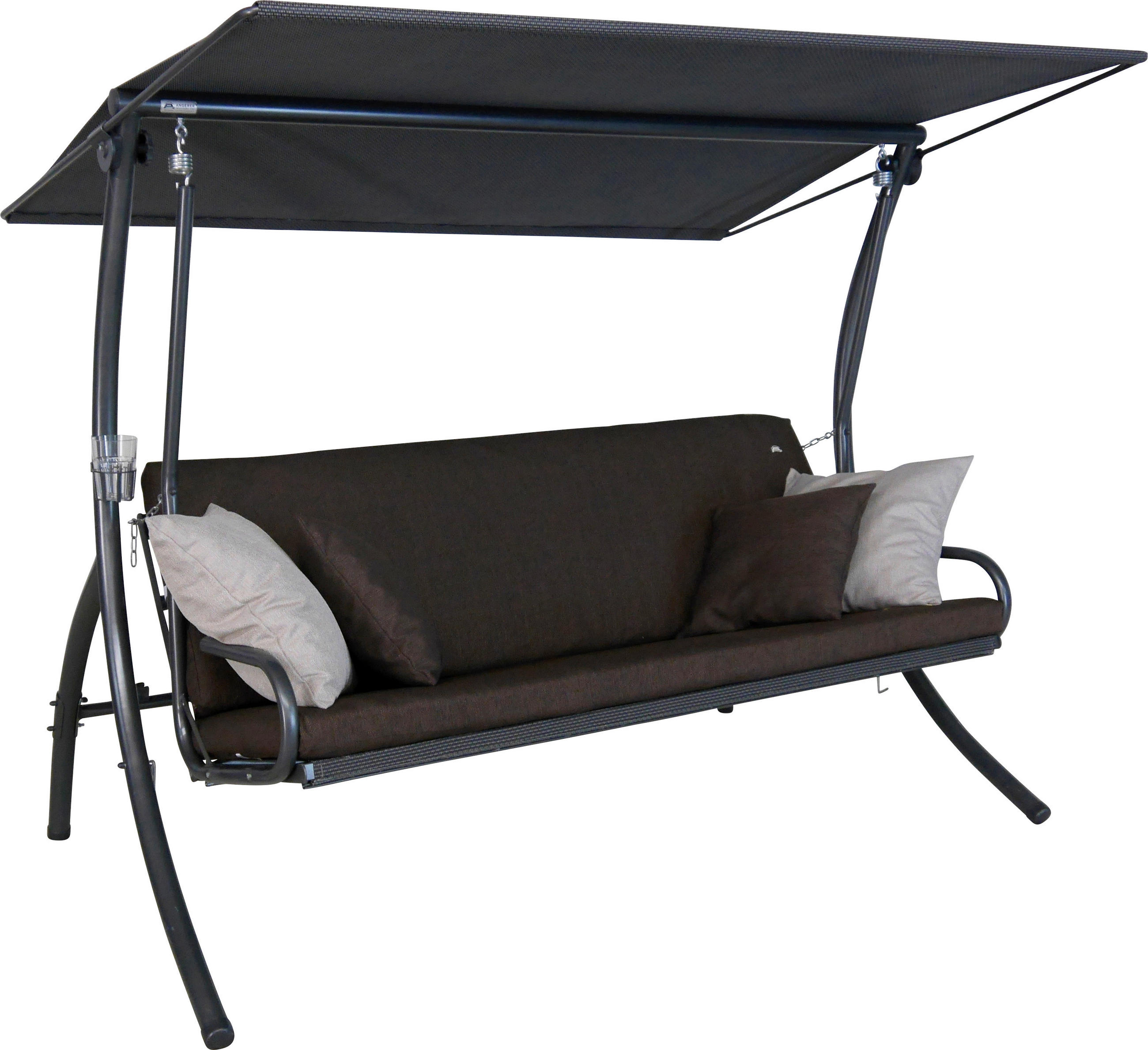 HOLLYWOODSCHAUKEL 210/160/145 cm  - Dunkelgrau/Dunkelbraun, Basics, Textil/Metall (210/160/145cm) - Boxxx