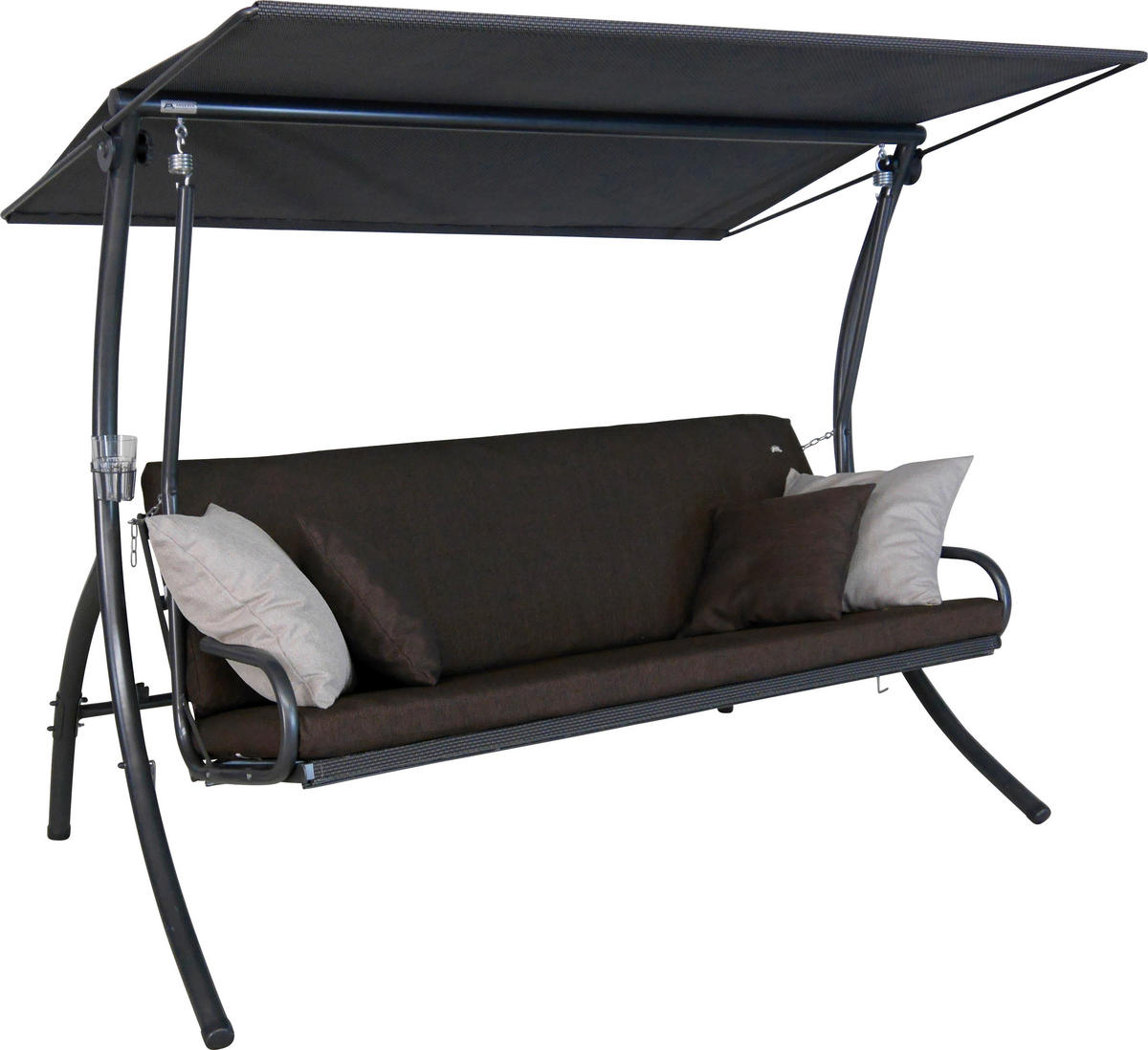 HOLLYWOODSCHAUKEL 210/160/145 cm Grau, Dunkelbraun  - Dunkelgrau/Dunkelbraun, Basics, Textil/Metall (210/160/145cm) - Boxxx