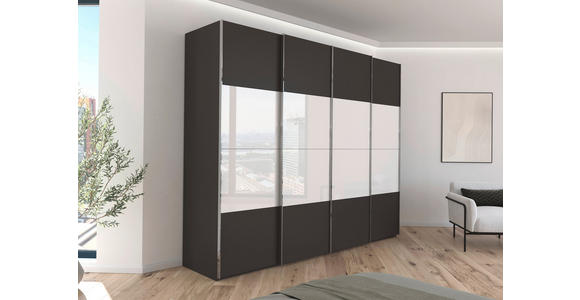 SCHWEBETÜRENSCHRANK  in Graphitfarben, Weiß  - Chromfarben/Graphitfarben, KONVENTIONELL, Glas/Holzwerkstoff (271/223/68cm) - Novel