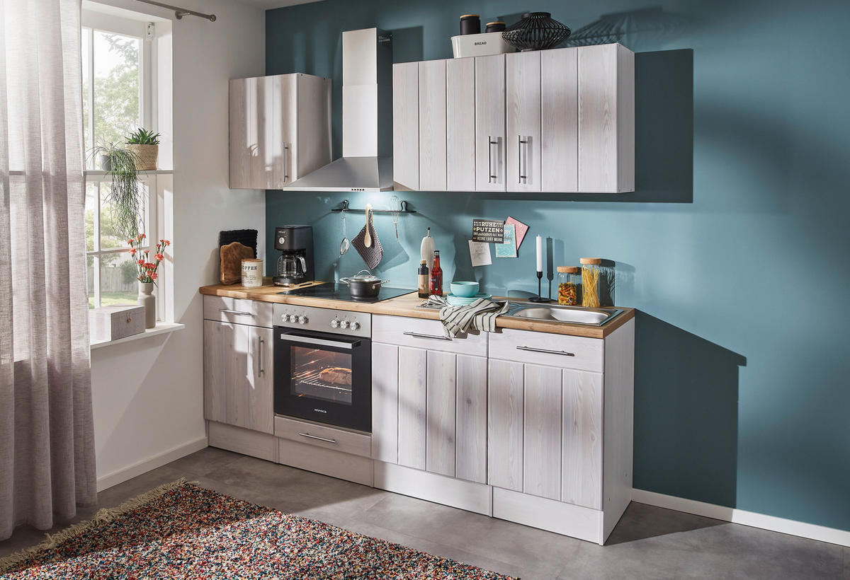 KÜCHENLEERBLOCK 220 cm   in Weiß, Lärchefarben  - Wildeiche/Edelstahlfarben, Basics, Holzwerkstoff/Metall (220cm) - Respekta