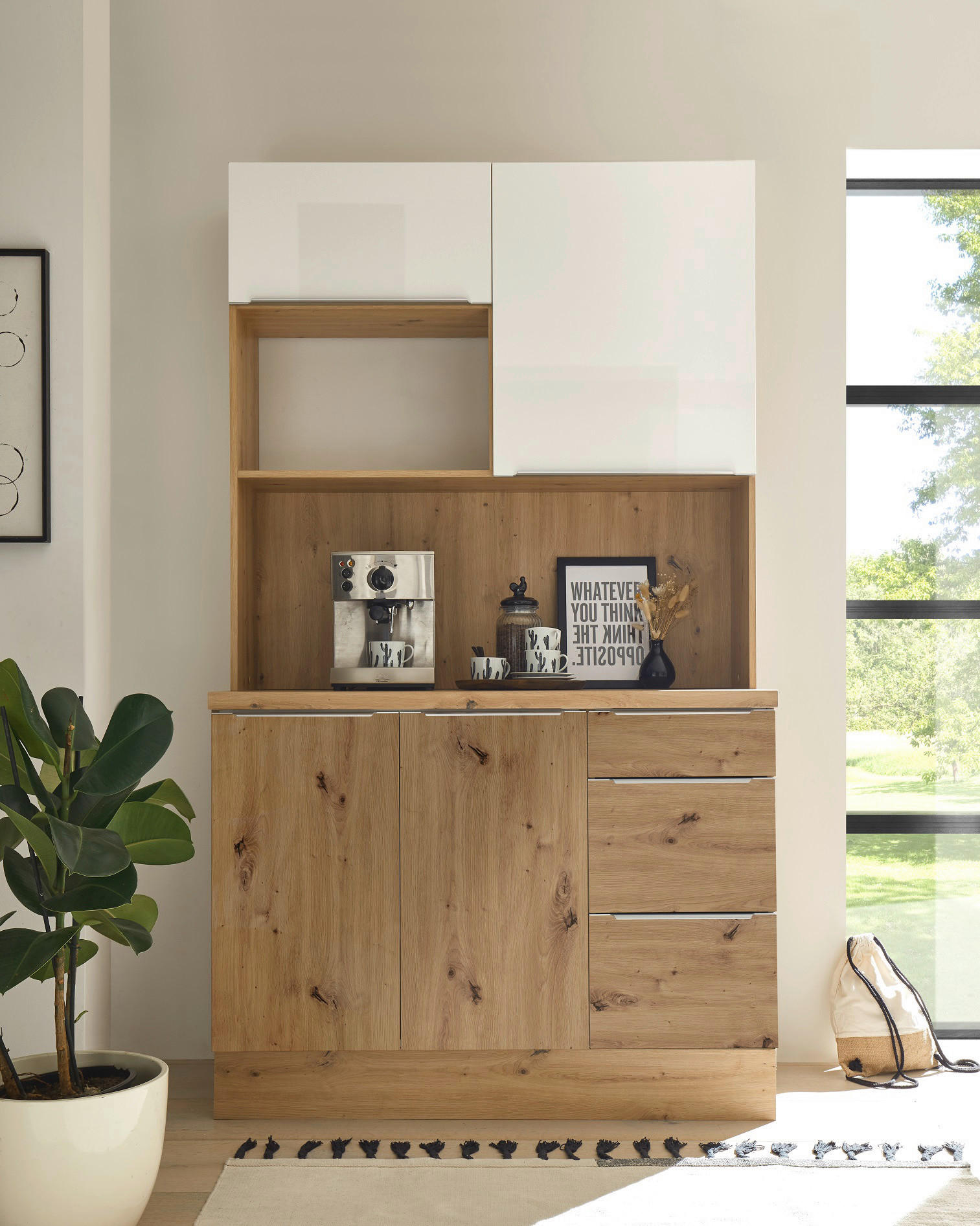 MINIKÖK 120 cm i ek Artisan, vit högglans - aluminiumfärg/vit högglans, Lifestyle, trämaterial/plast (120cm) - Respekta