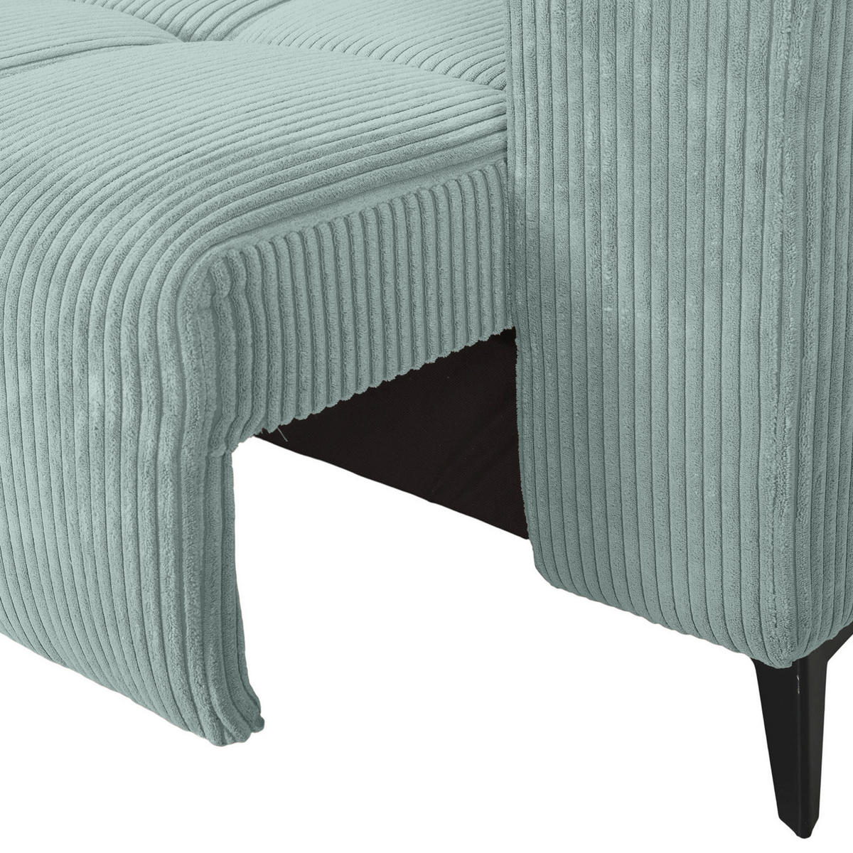 ECKSOFA Mintgrün Cord Rücken echt, Kopfteilverstellung, Sitzvorzug  - Schwarz/Mintgrün, KONVENTIONELL, Textil/Metall (170/257cm) - Carryhome