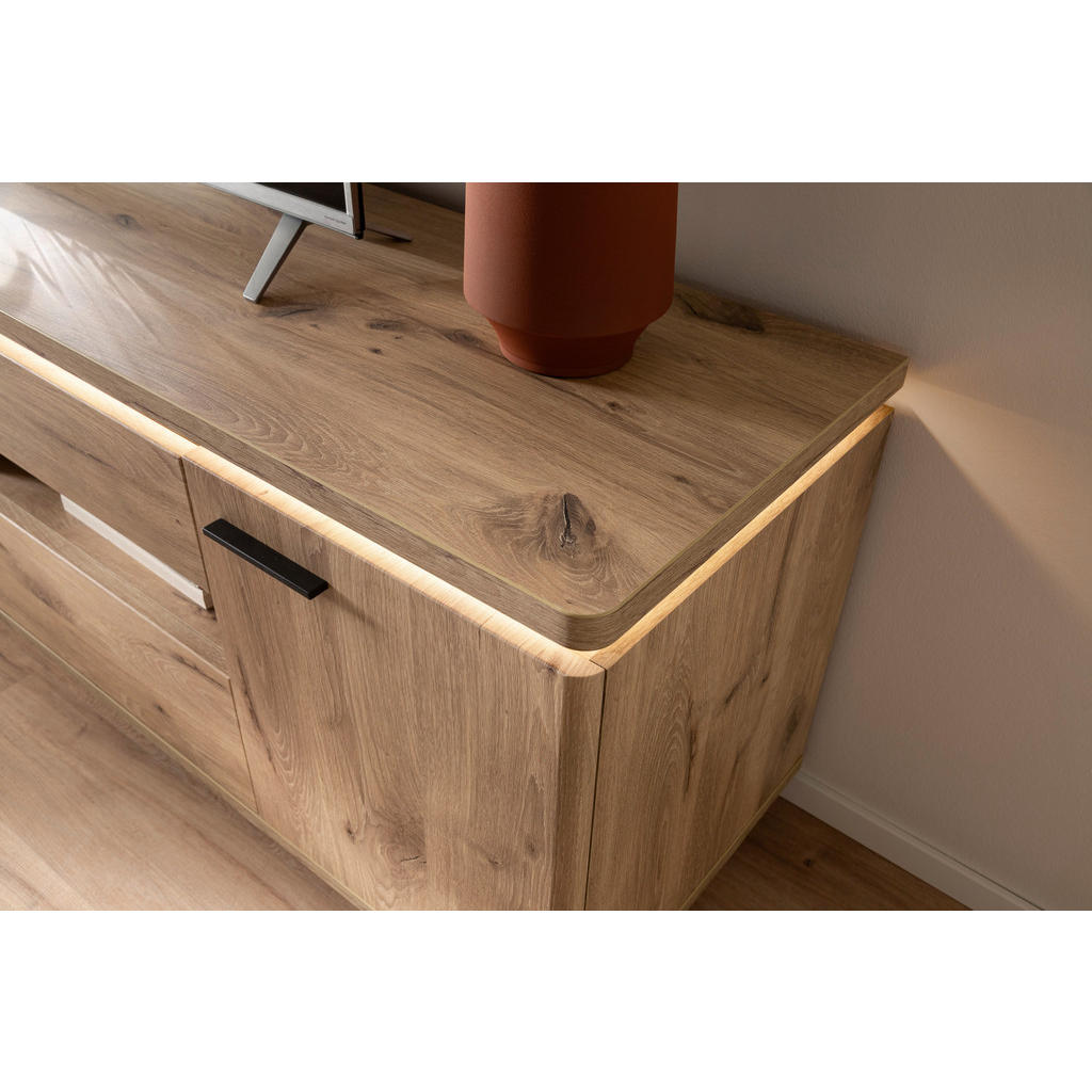 Thumbnail - Cantus Lowboard, Eiche, Metall, 2 Fächer, 2 Schubladen, 210x65x50 cm, Beimöbel erhältlich, Wohnzimmer, Wohnwände, Lowboa...