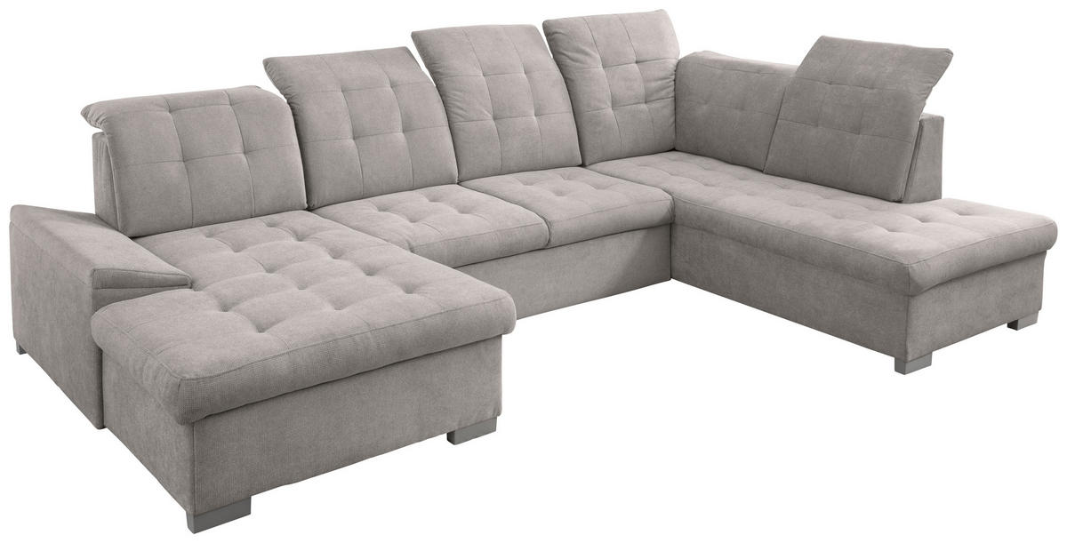 WOHNLANDSCHAFT Grau Mikrofaser  - Chromfarben/Grau, MODERN, Kunststoff/Textil (169/330/212cm) - Livetastic