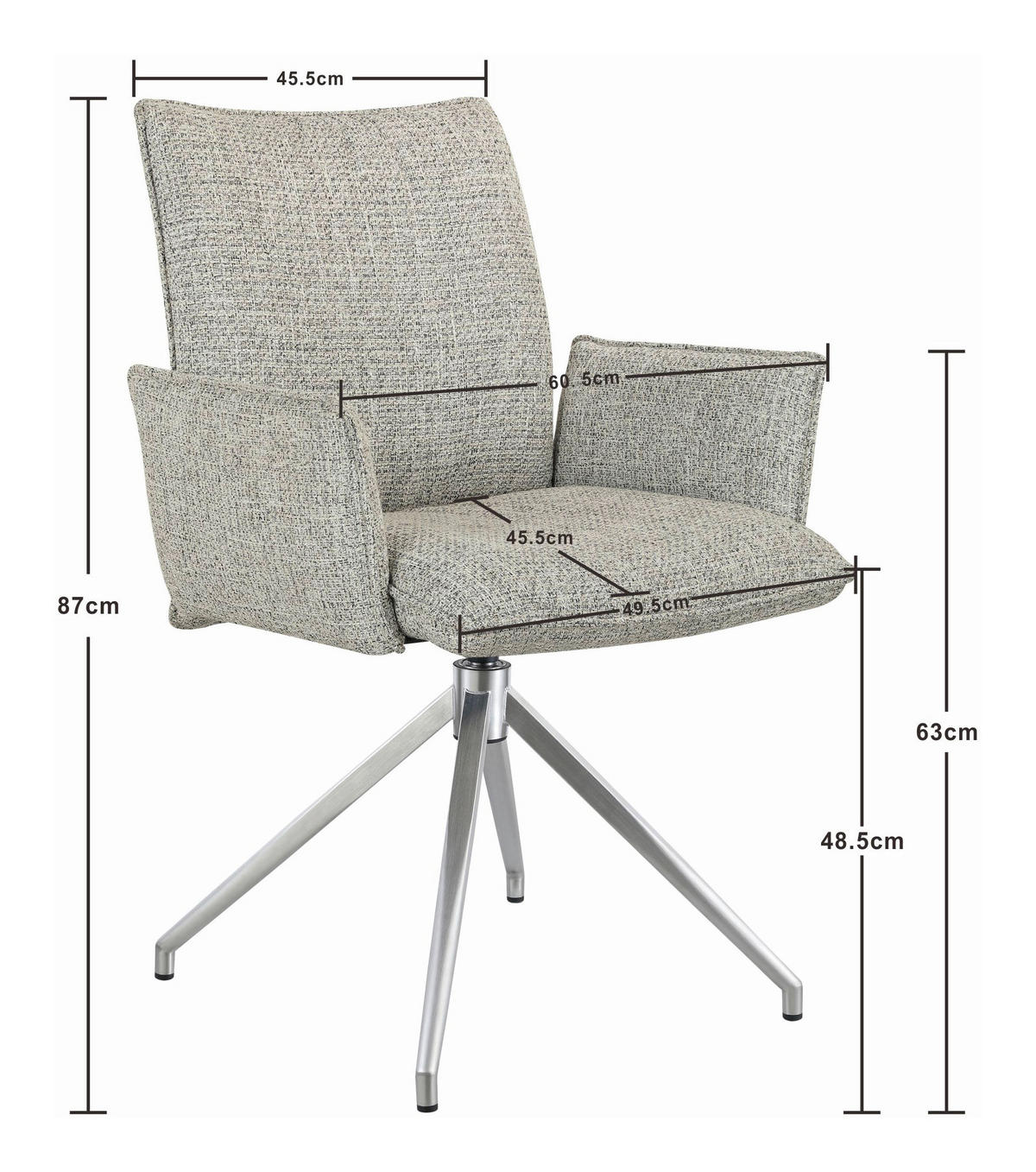 ARMLEHNSTUHL  Sitzfläche 360° drehbar, automatische Rückholfunktion Webstoff  Edelstahlfarben, Beige  - Edelstahlfarben/Beige, Design, Textil/Metall (60,5/87/61,5cm) - Novel