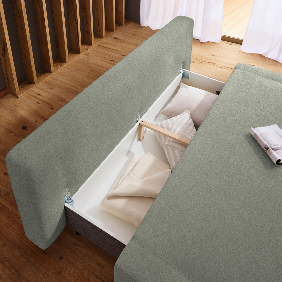 SCHLAFSOFA Chenille Greige  - Greige/Naturfarben, Design, Holz/Textil (211/88/102cm) - Niels Andersson