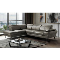 ECKSOFA  in Lederlook Echtleder Schlammfarben  - Schlammfarben/Schwarz, Design, Leder/Textil (211/264cm) - Livetastic