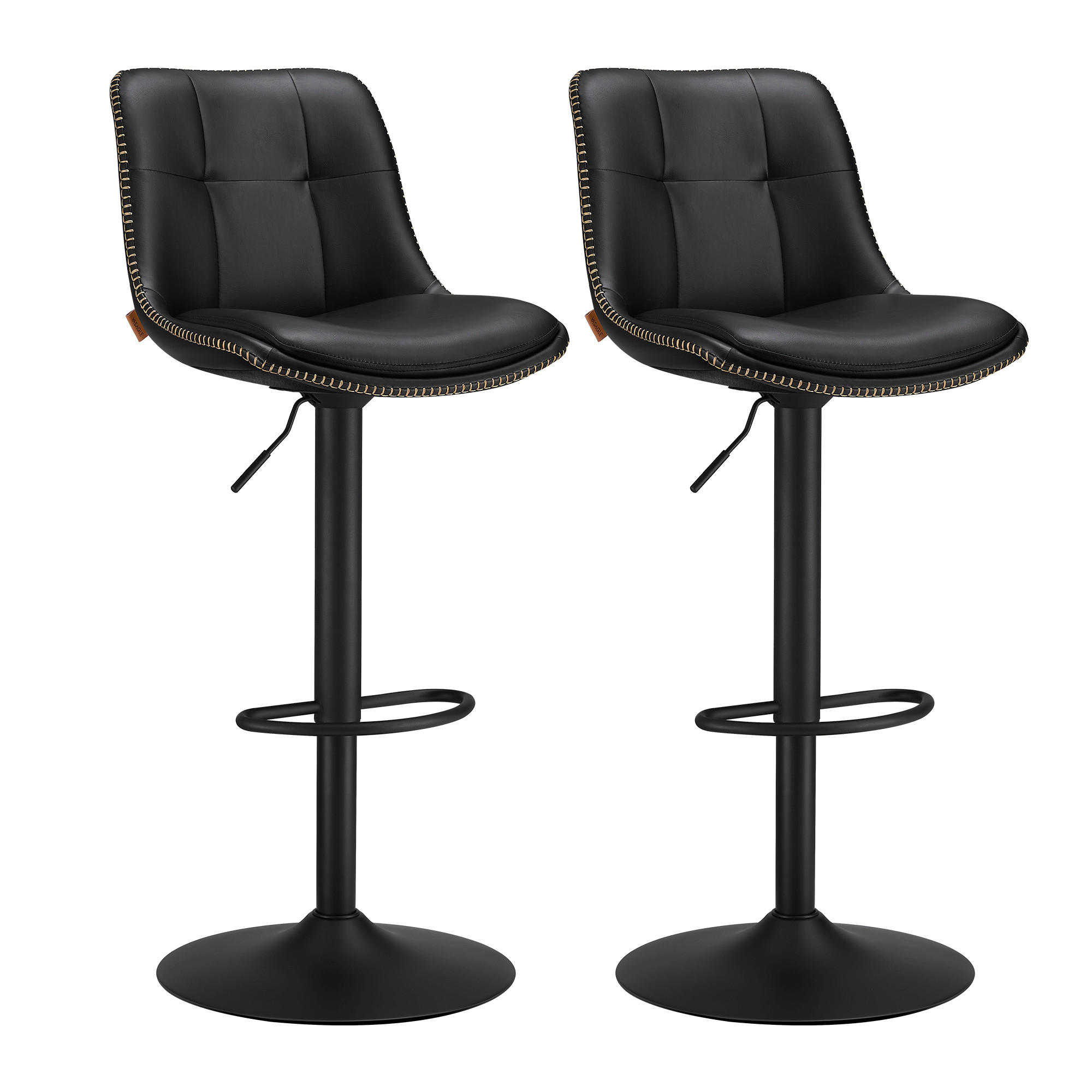 BARHOCKER Lederlook Schwarz Stahl  - Schwarz, MODERN, Leder/Metall (42,9/93,1/48,1cm) - MID.YOU