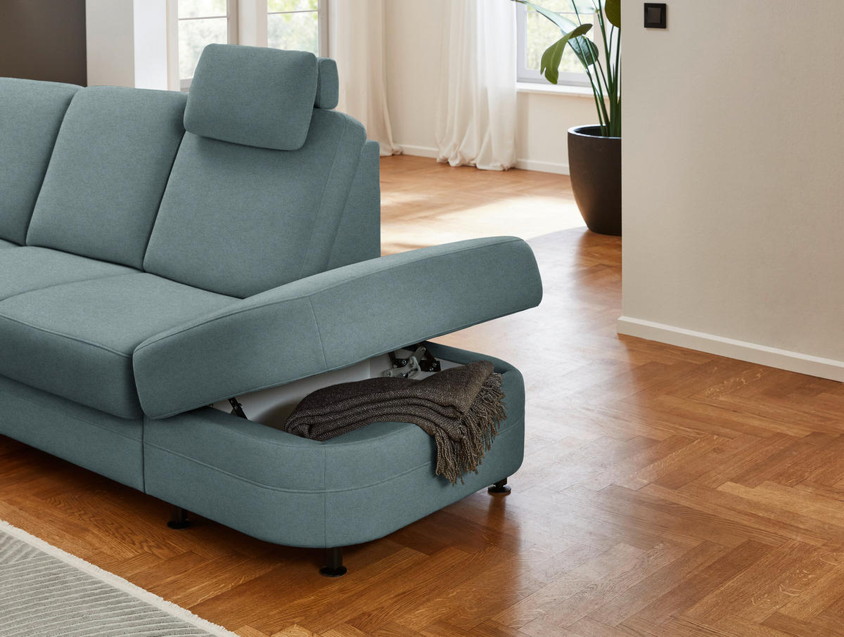 ECKSOFA Flachgewebe Blaugrau  - Blaugrau/Schwarz, Konventionell, Textil/Metall (269/287cm) - Beldomo System