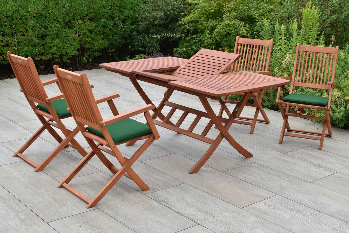 GARTENTISCHGRUPPE EukalyptusholzHartholz  - Eukalyptusholzfarben/Grün, KONVENTIONELL, Holz/Textil - Gardenson