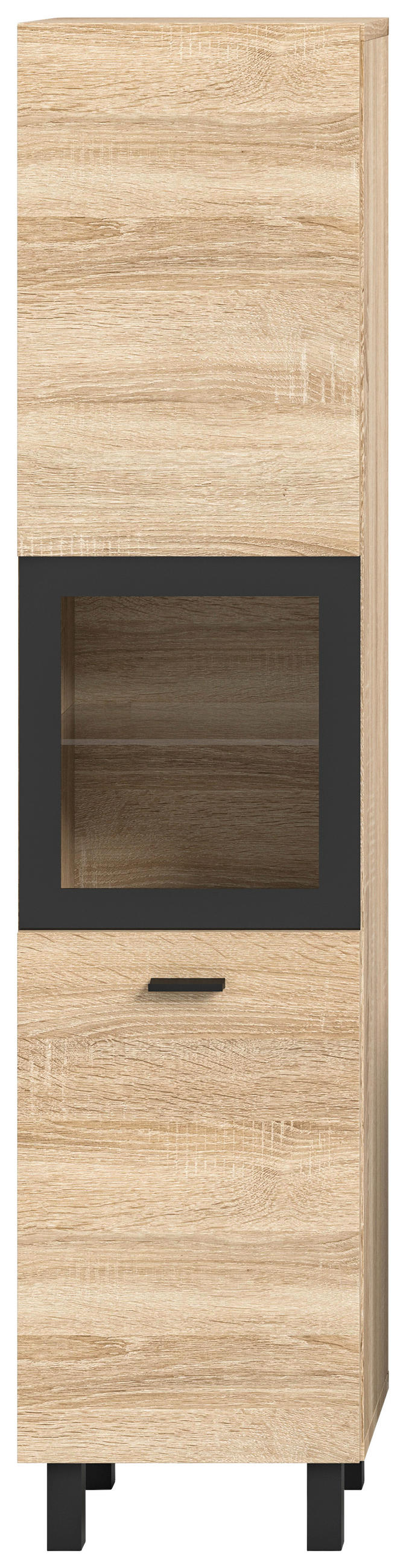MIDISCHRANK 30/125/29 cm  - Schwarz/Sonoma Eiche, MODERN, Glas/Holzwerkstoff (30/125/29cm) - MID.YOU
