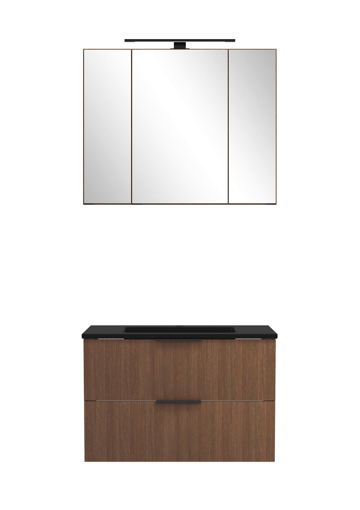 BADEZIMMER 3-teilig  in 80 cm  - Dunkelbraun/Schwarz, Natur, Glas/Holzwerkstoff (80cm) - Held