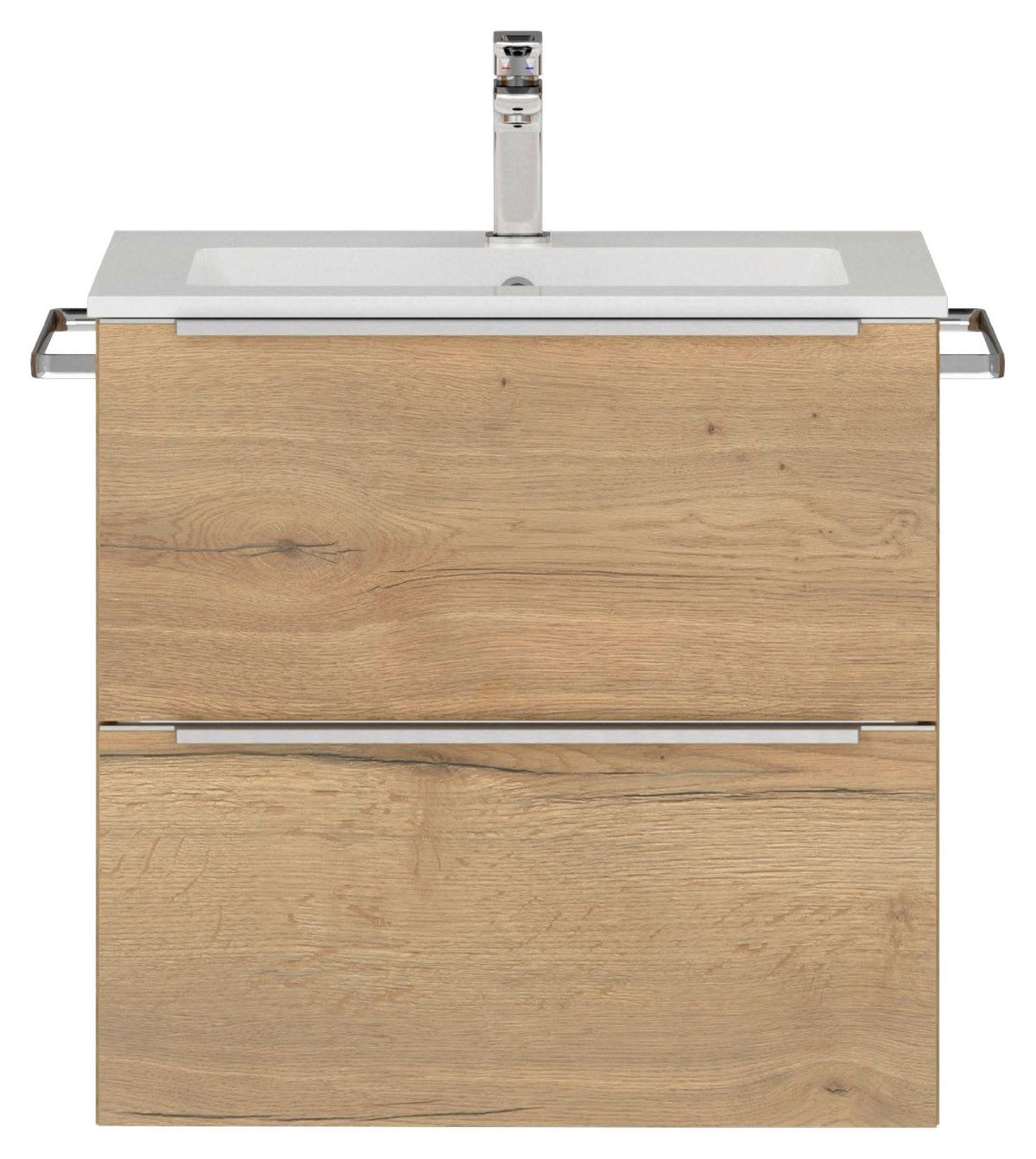 WASCHTISCHKOMBI 61 cm  - Edelstahlfarben/Eichefarben, MODERN, Holzwerkstoff/Stein (61cm) - Nobilia