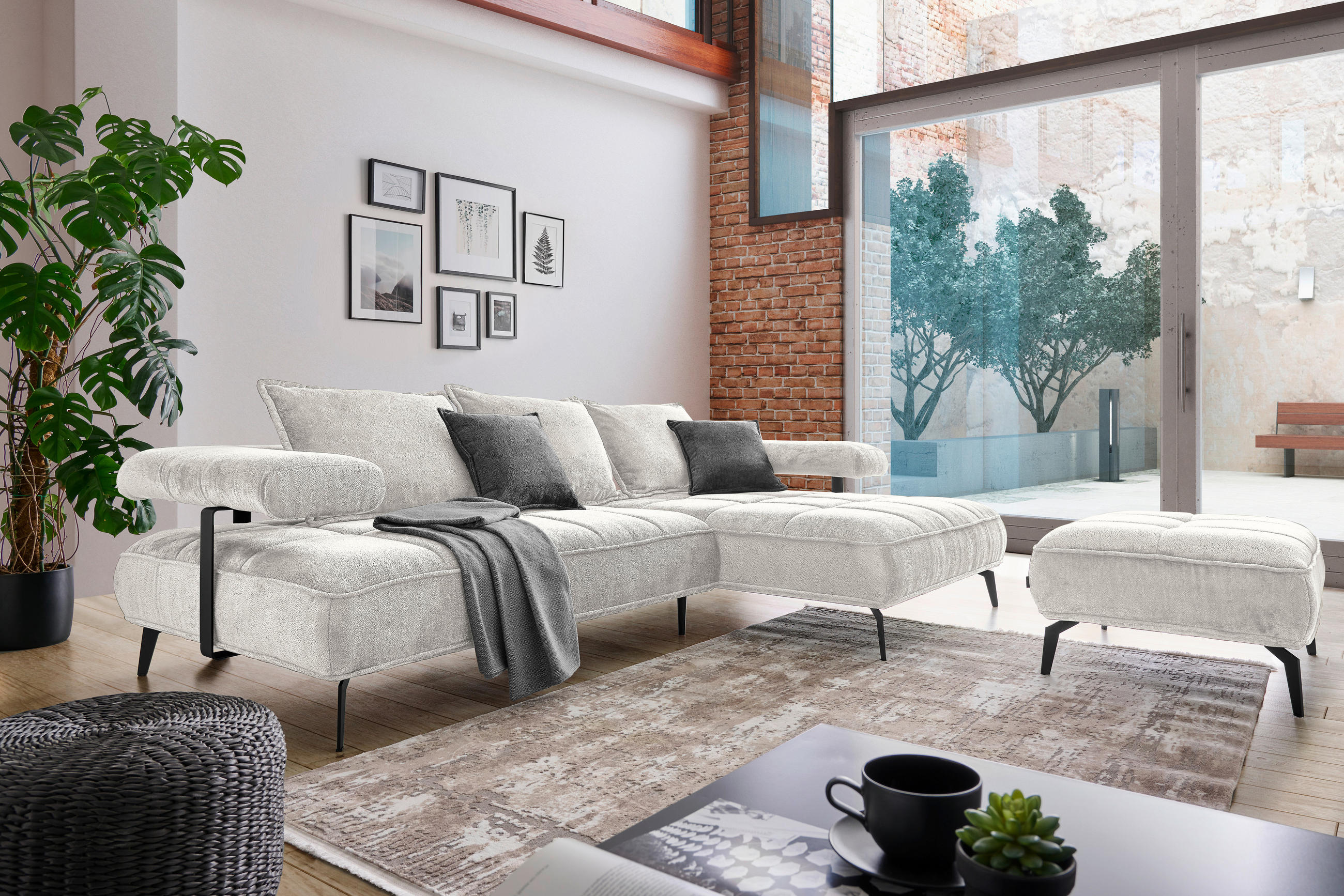ECKSOFA in Webstoff Beige  - Beige/Schwarz, Design, Textil/Metall (266/180cm) - Welnova