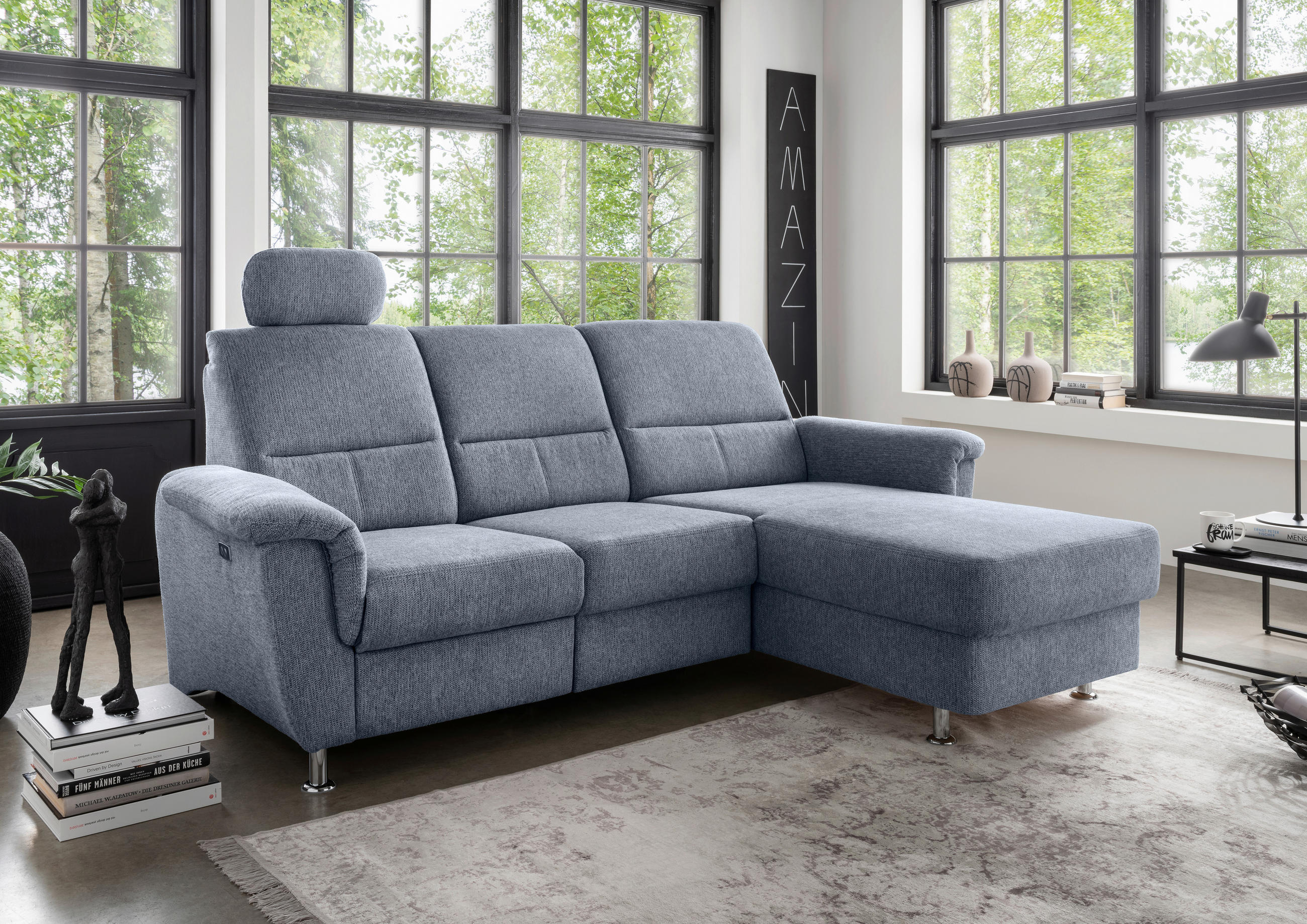 ECKSOFA in Chenille Hellblau - Chromfarben/Hellblau, Modern, Textil/Metall (231/165cm) - Livetastic