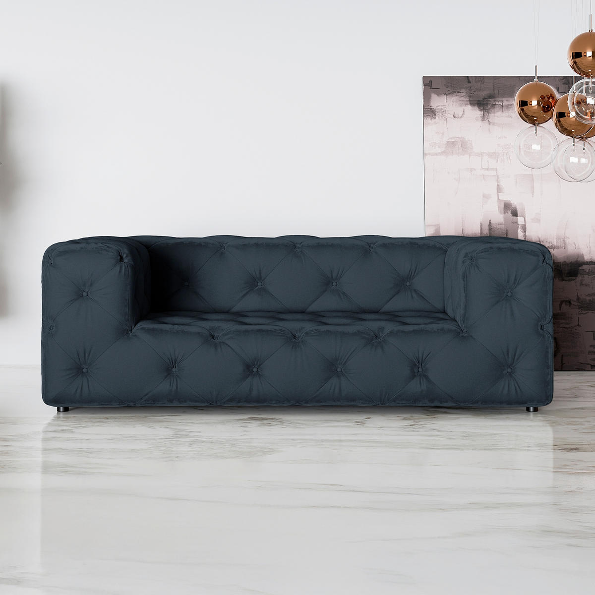 2-SITZER-SOFA Fresco in Samt Dunkelblau  - Schwarz/Dunkelblau, Design, Kunststoff/Textil (193/71/100cm) - P & B