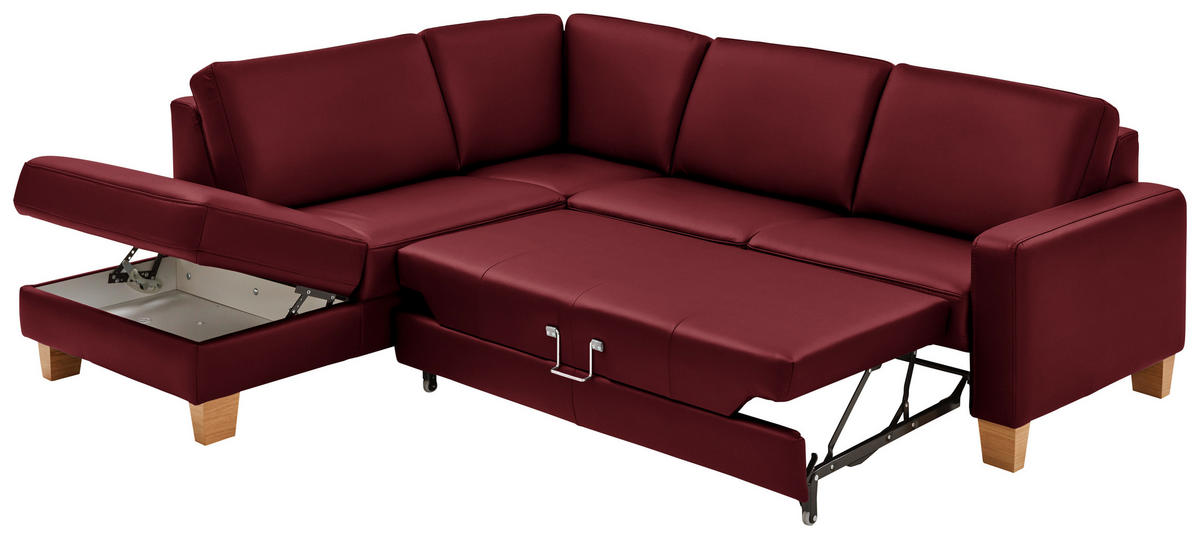 ECKSOFA in Echtleder Rot  - Eiche Bianco/Rot, Natur, Leder/Holz (235/257cm) - Valdera