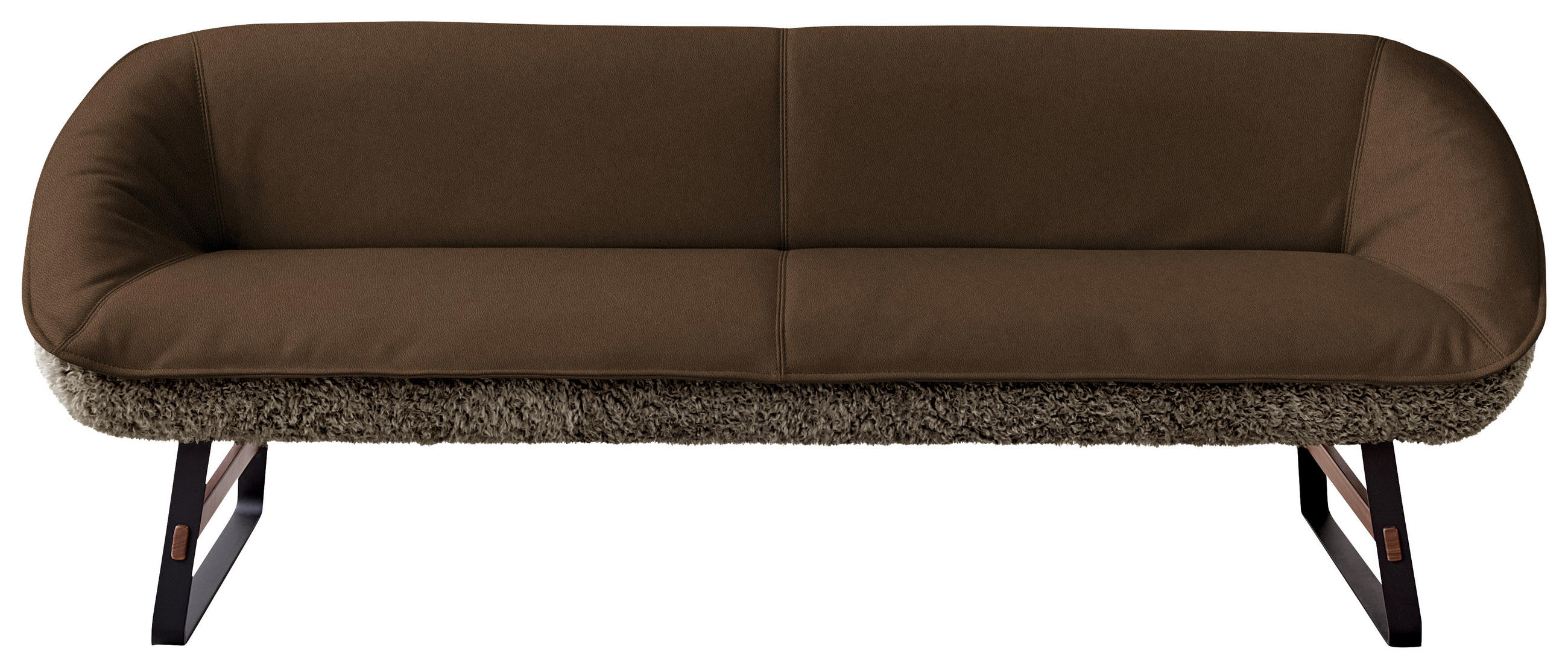 SITZBANK Textil, Leder Braun, Olivgrün  - Schwarz/Braun, Design, Leder/Holz (229/88/80cm) - Koinor