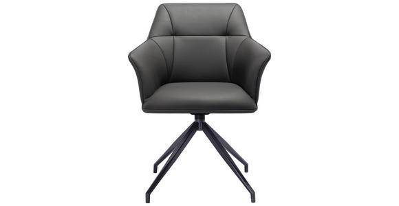ARMLEHNSTUHL  , Typenauswahl, Sitzfläche 180° drehbar  ,  , Echtleder  - Dunkelgrau/Schwarz, Design, Leder/Metall (60/85/62cm) - Novel