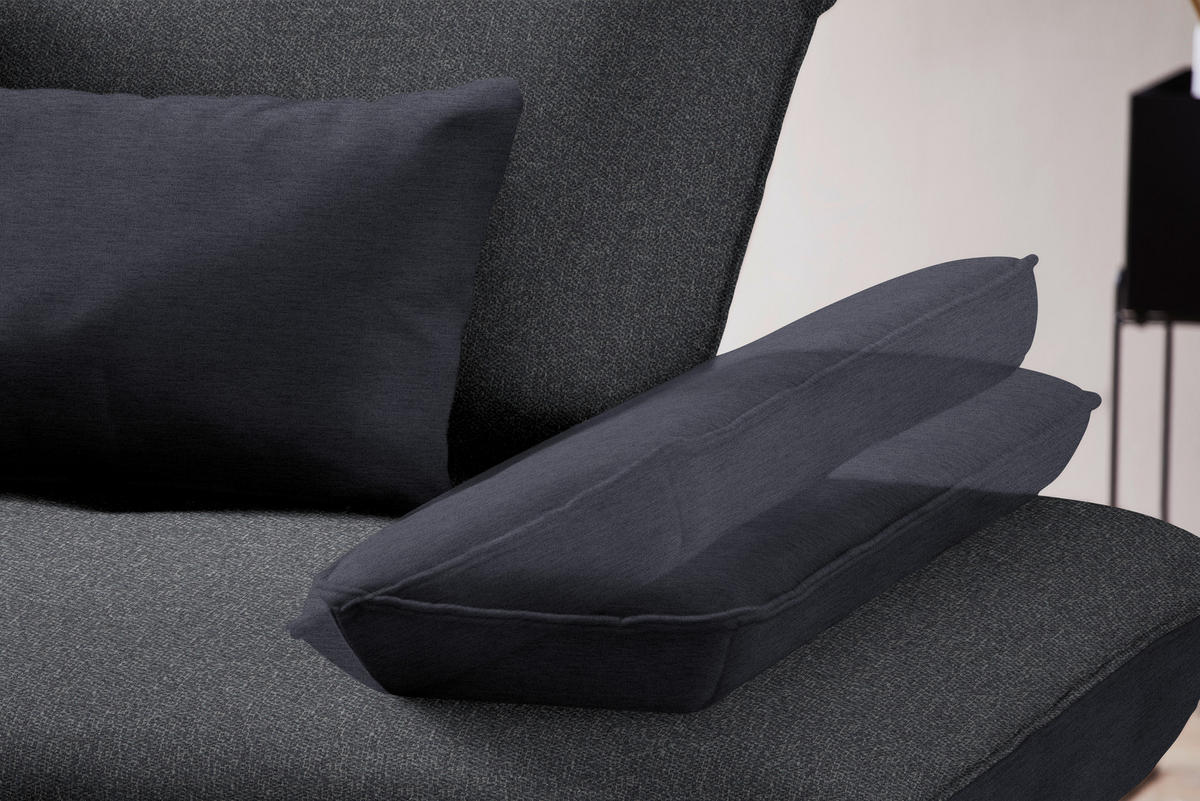 ECKSOFA in Flachgewebe Anthrazit  - Anthrazit/Schwarz, Design, Textil/Metall (310/250cm) - Moderano