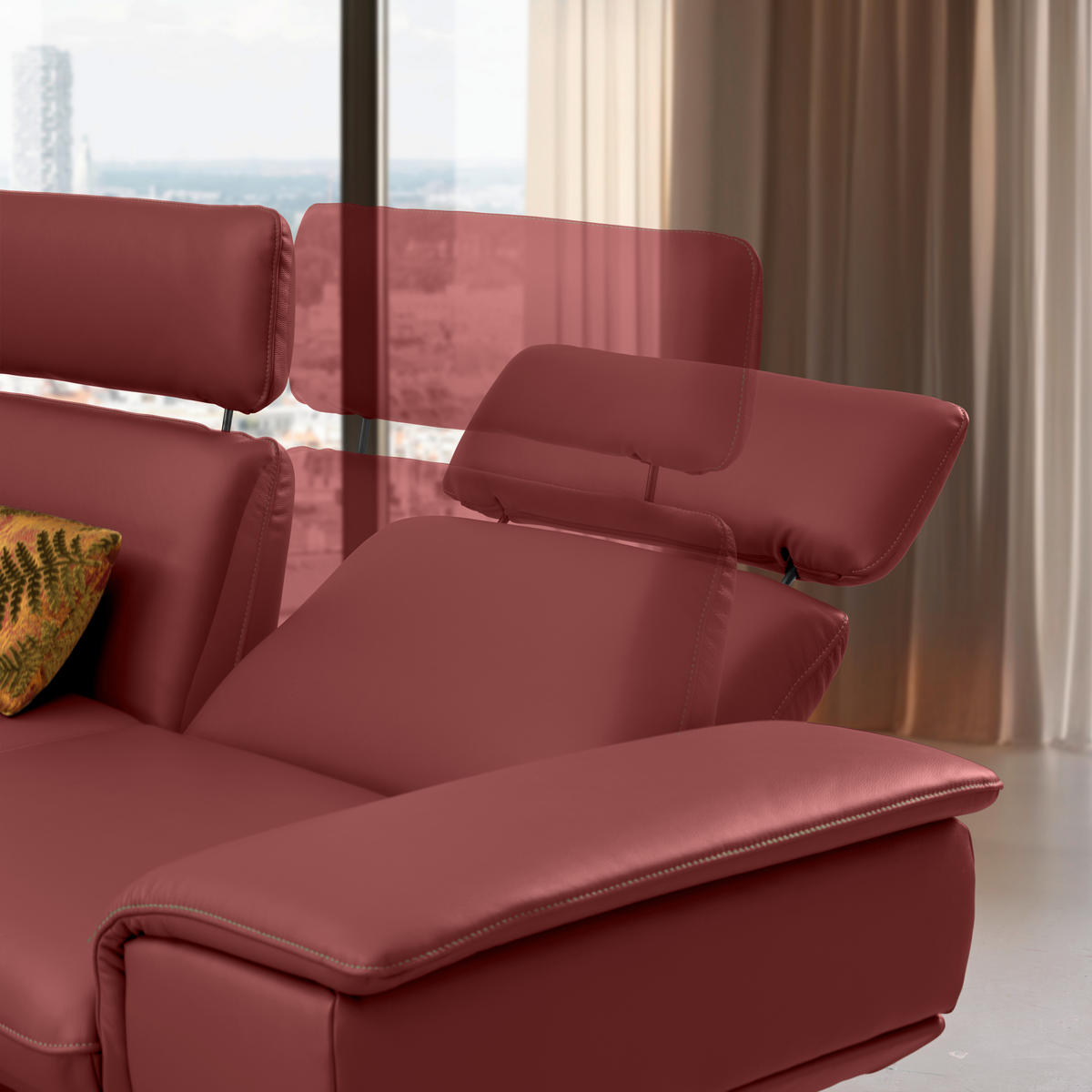 ECKSOFA in Echtleder Weinrot  - Beige/Weinrot, Design, Leder/Metall (150/242cm) - Koinor