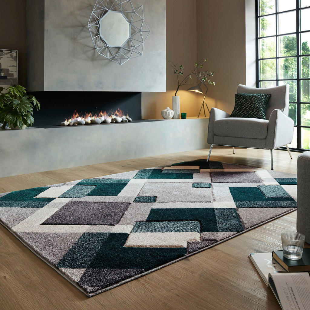 Thumbnail - Xxxl Webteppich Nimbus, Grün, Dunkelgrau, Textil, Abstraktes, rechteckig, 120x170 cm, Reach, AZO-frei, Oeko-Tex® Standar...