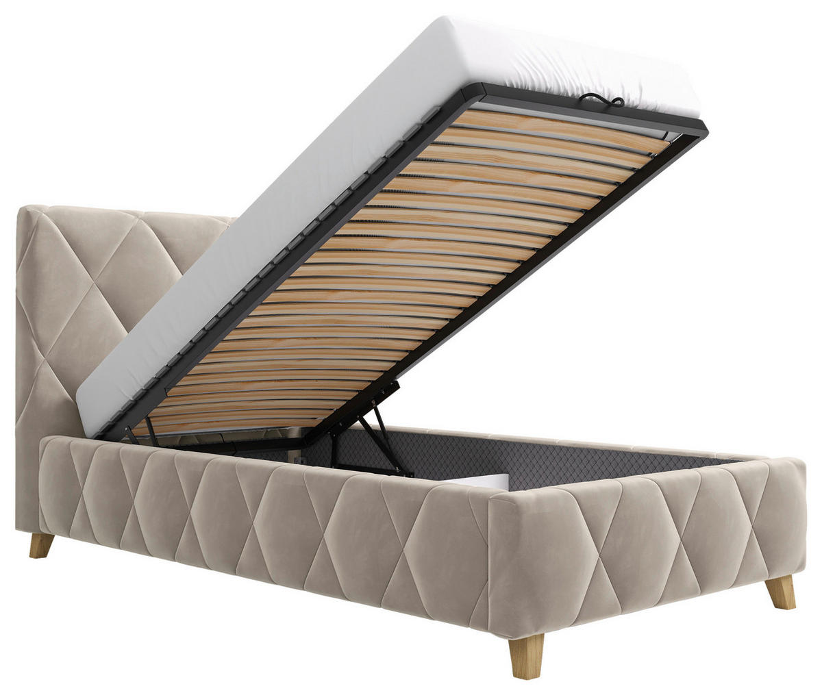 POLSTERBETT gepolstertes Kopfteil, Lattenrost, Bettkasten 100/200 cm  in Cappuccino  - Cappuccino, MODERN, Holz/Textil (100/200cm) - MID.YOU