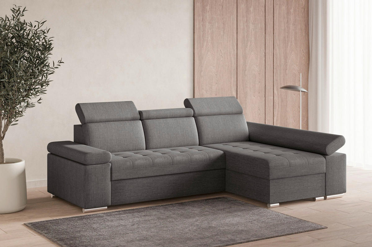 ECKSOFA TORONTO in Webstoff Grau  - Silberfarben/Grau, Design, Kunststoff/Textil (260/168cm) - MID.YOU