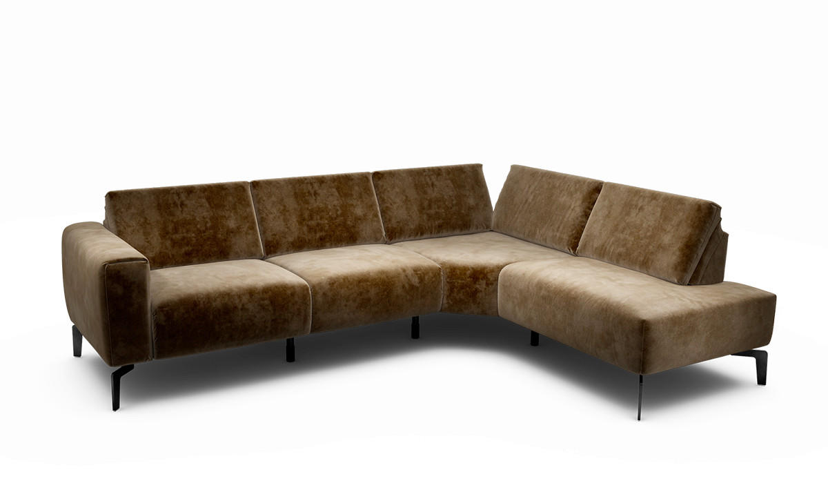 ECKSOFA Cosy Braun Samt  - Schwarz/Braun, Design, Textil/Metall (256/193cm) - SENSOO