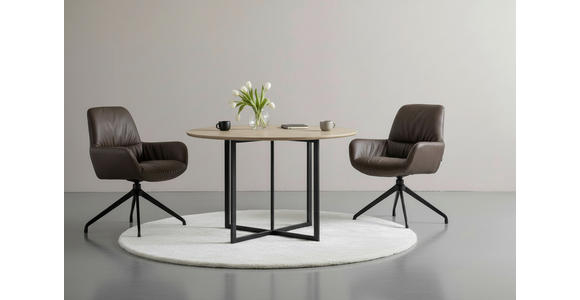 ARMLEHNSTUHL  Sitzfläche 360° drehbar, inklusive Armlehnen, automatische Rückholfunktion  Echtleder  - Schwarz/Braun, Design, Leder/Metall (64/89/65cm) - Dieter Knoll