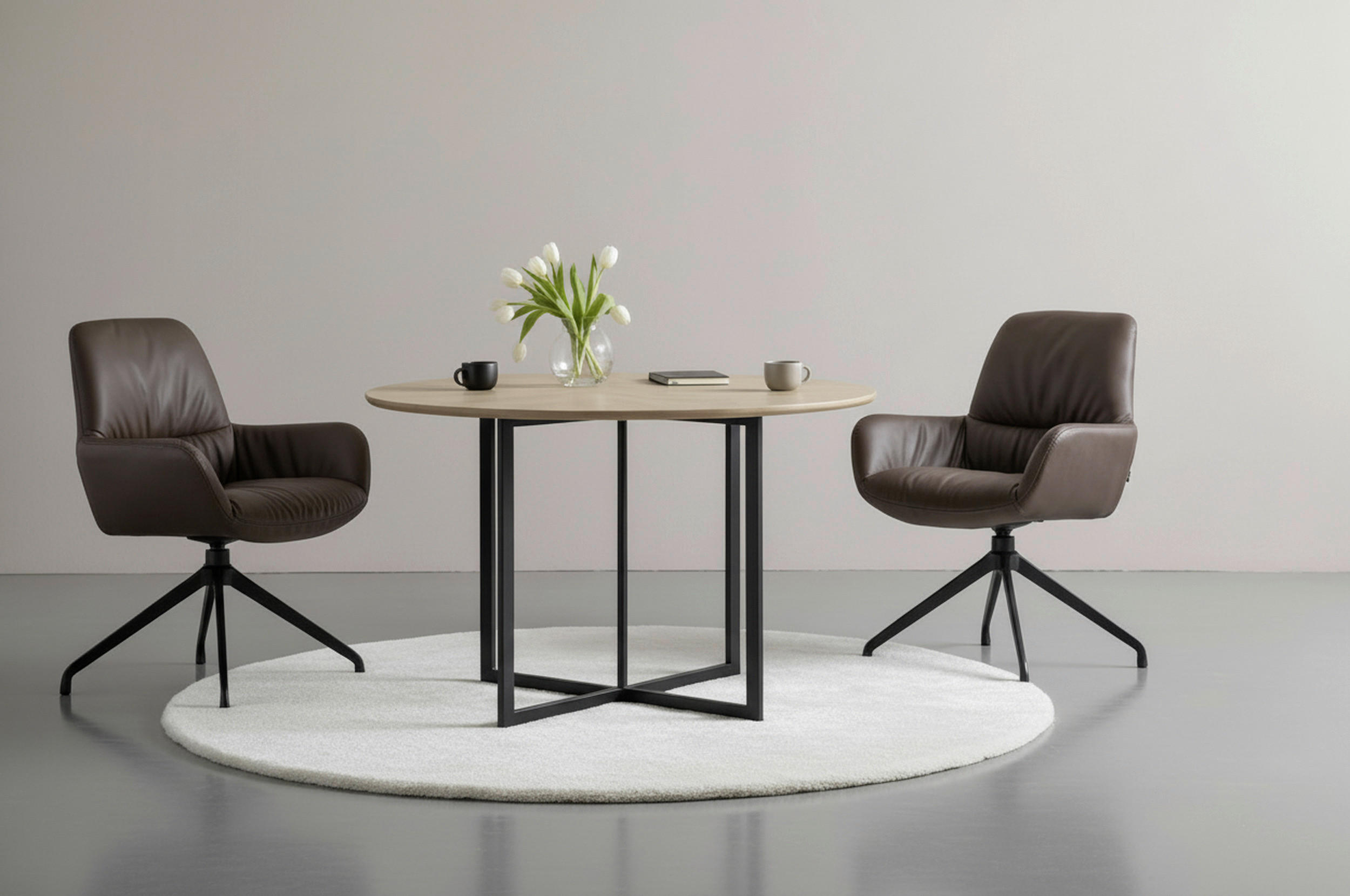 ARMLEHNSTUHL  in Aluminium, Eisen Echtleder pigmentiert  - Schwarz/Braun, Design, Leder/Metall (64/89/65cm) - Dieter Knoll