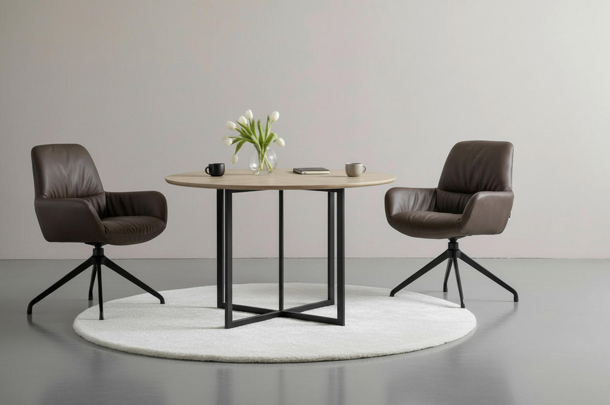 ARMLEHNSTUHL  in Aluminium, Eisen Echtleder pigmentiert  - Schwarz/Braun, Design, Leder/Metall (64/89/65cm) - Dieter Knoll