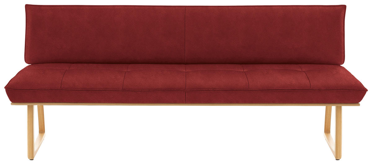 SITZBANK 214/88/66 cm  in Rot, Wildeiche  - Wildeiche/Eichefarben, Design, Leder/Holz (214/88/66cm) - Koinor