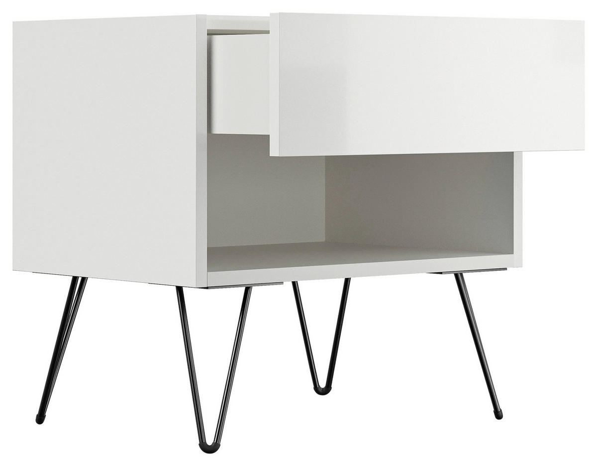 NACHTTISCH 51,2/50/35,6 cm  in Weiß Hochglanz  - Weiß Hochglanz/Schwarz, Basics, Holzwerkstoff/Metall (51,2/50/35,6cm) - MID.YOU