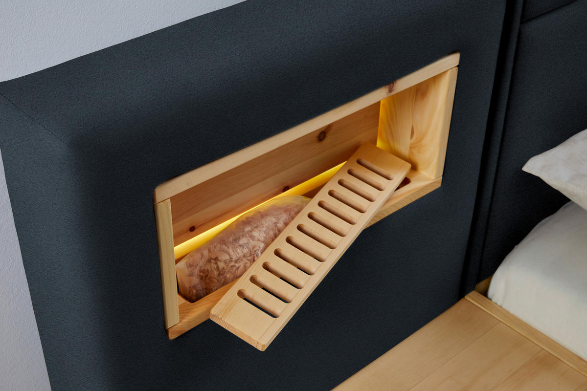 BOXSPRINGBETT 200/200 cm  Eichefarben, Dunkelblau  - Eichefarben/Dunkelblau, Natur, Holz/Textil (200/200cm) - Valnatura