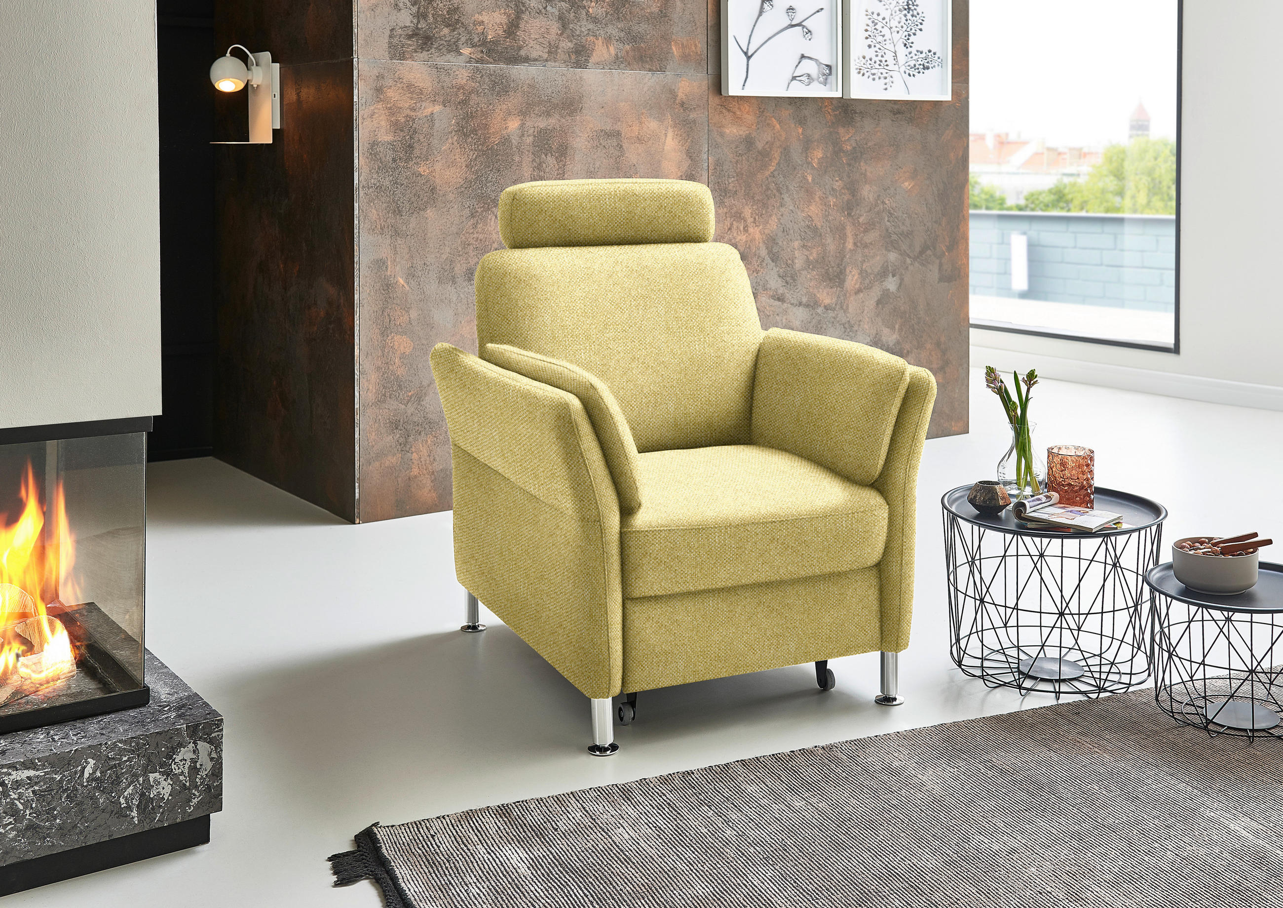 SESSEL in Flachgewebe Hellgrün, Limette  - Chromfarben/Limette, Konventionell, Textil/Metall (86/87/93cm) - Beldomo System