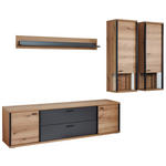 WOHNWAND  in Schwarz, Eichefarben, Dunkelgrau  315/209/50 cm  - Eichefarben/Dunkelgrau, KONVENTIONELL, Glas/Holzwerkstoff (315/209/50cm) - Xora