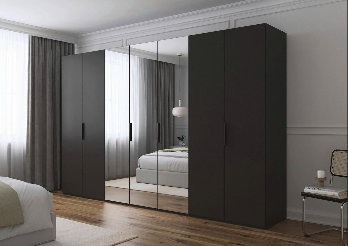 DREHTÜRENSCHRANK 350/223/61 cm,  in Graphitfarben, 7-türig  - Graphitfarben, Basics, Glas/Holzwerkstoff (350/223/61cm) - Novel