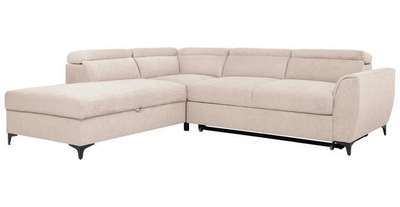 ECKSOFA Creme Velours  - Creme/Schwarz, KONVENTIONELL, Textil/Metall (217/255cm) - Carryhome