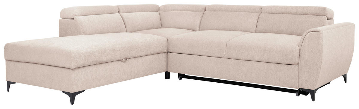 ECKSOFA in Velours Creme  - Creme/Schwarz, Konventionell, Textil/Metall (217/255cm) - MID.YOU