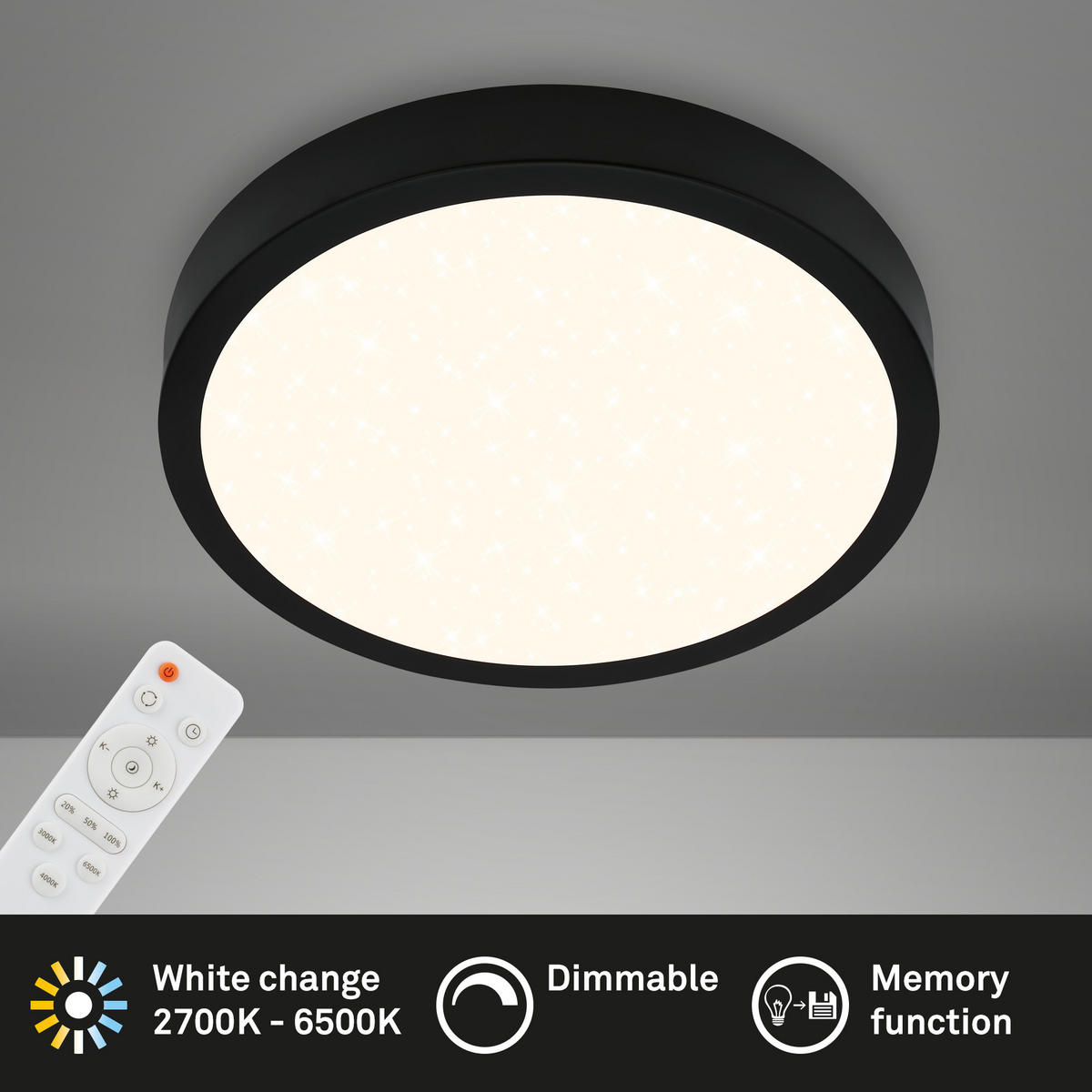 STROPNA LED-SVETILKA  Runa 22 W/2900 lm/2700-6500 K/230 V/ - črna, Basics, kovina/umetna masa (38/5cm)