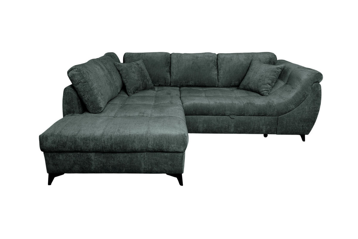 ECKSOFA LIVANO Grün Chenille Liegefläche im Originalstoff  - Schwarz/Grün, Design, Textil/Metall (190/250cm) - P & B