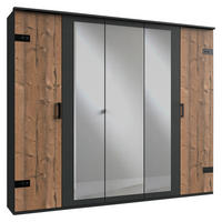 DREHTÜRENSCHRANK 225/210/58 cm,  in Graphitfarben, Fichtefarben, 5-türig  - Fichtefarben/Eichefarben, Trend, Glas/Holzwerkstoff (225/210/58cm) - MID.YOU