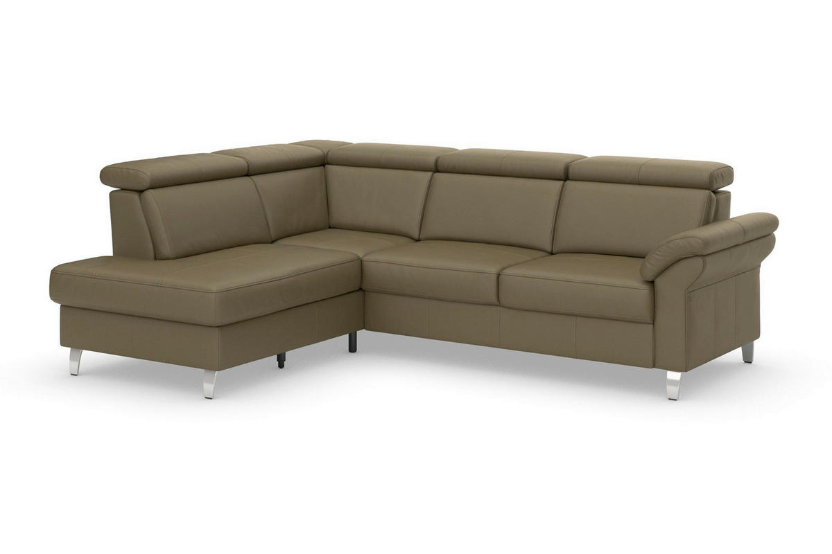 ECKSOFA 194/245 cm ARNGAST E in Echtleder Olivgrün Kopfteilverstellung  194/245 cm  - Chromfarben/Olivgrün, Basics, Leder/Textil (194/245cm) - Sit & More