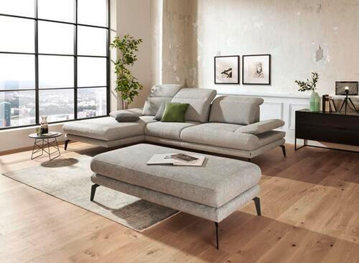 ECKSOFA inkl.Funktionen Hellgrau Webstoff  - Hellgrau/Schwarz, Design, Textil/Metall (289/180cm) - Stylife