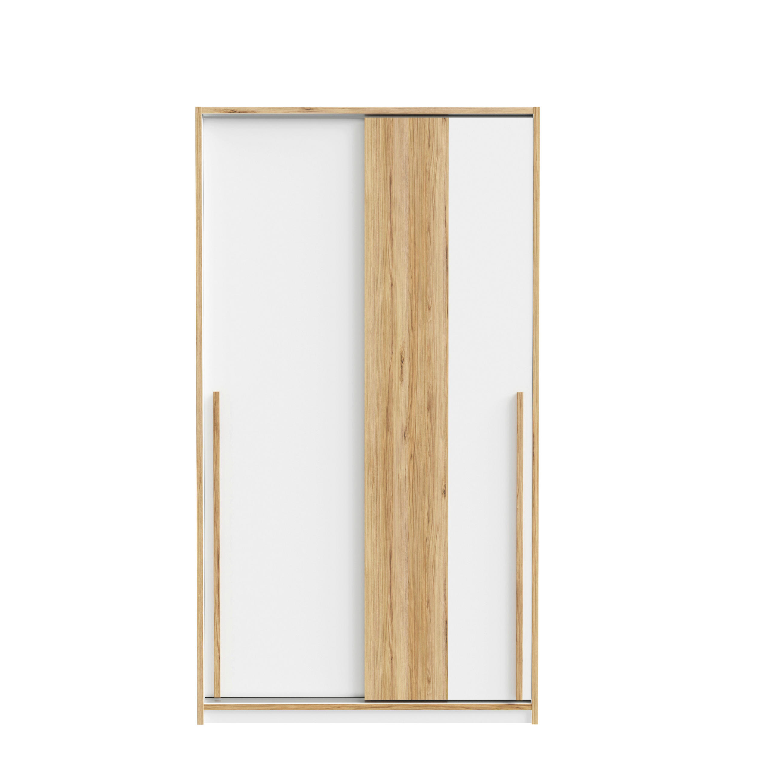 DULAP CU UȘI CULISANTE in alb, culoare lemn stejar - alb/culoare lemn stejar, Modern, plastic/metal (118,8/215/57,4cm) - Novel