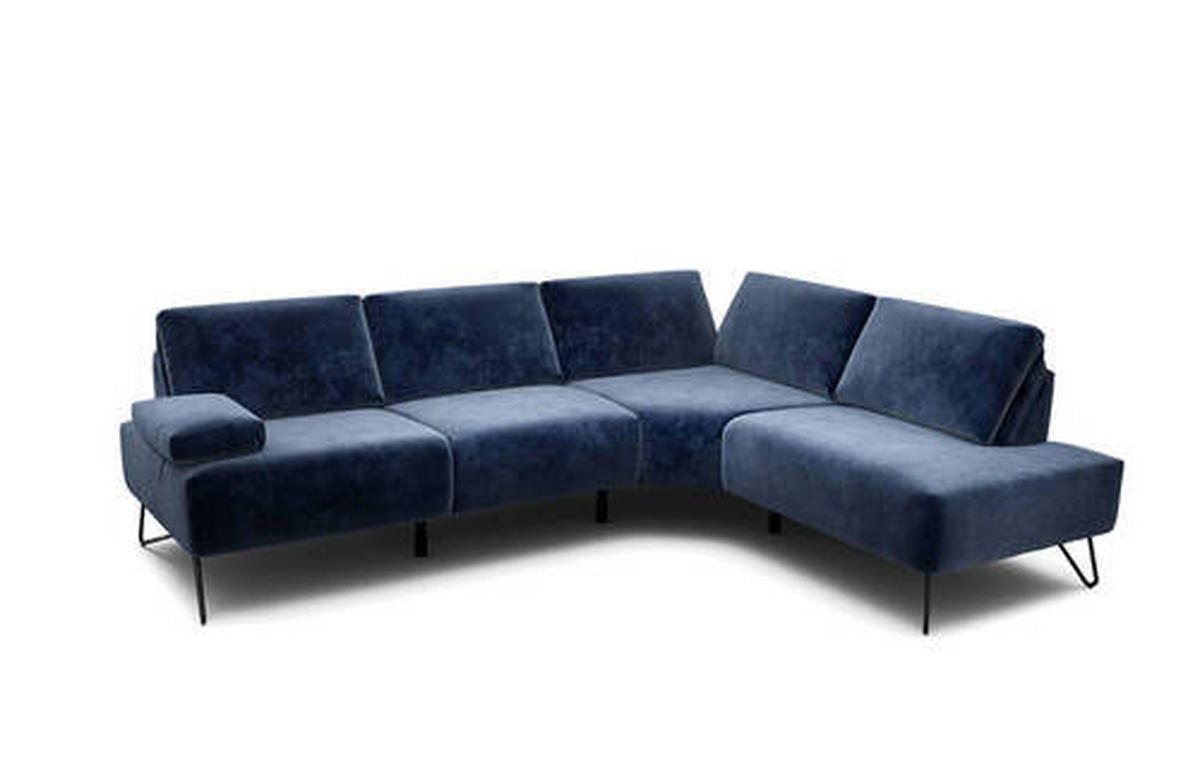 ECKSOFA in Samt Dunkelblau  248-263/193 cm  - Schwarz/Dunkelblau, Design, Textil/Metall (248-263/193cm) - SENSOO